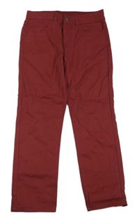 Vínové plátěné kalhoty H&M