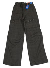 Nové - hnědé kostkované plátěné kalhoty adams