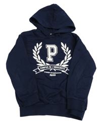 Tmavomodrá mikina s písmenem a kapucňou H&M