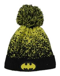 Čierno-žltá vzorovaná pletená čapica s Batmanem a brmbolcom George