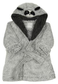 Šedo-tmavošedý huňatý župan s kapucí a medvědem Next