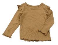 Hnědé žebrované triko s volánky George