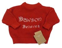 Nové - červený sveter s nápisom