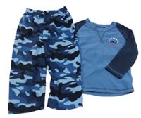 Modro-tmavomodré fleecové pyžamo s army vzorem St. Bernard