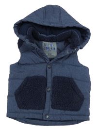 Tmavomodrá šušťáková zateplená vesta s kapucňou F&F