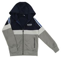 Sivo-tmavomodrá športová prepínaci mikina s nápisom a kapucňou Pep&Co