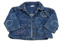 Tmavomodrá rifľová bunda so smajlíkmi Next