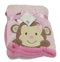 Nové - růžová chlupatá deka s opicí 