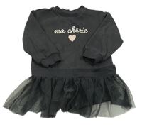 Tmavošedé teplákové šaty s tylem a nápisem H&M