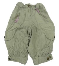 Khaki plátěné crop kalhoty s kapsami 
