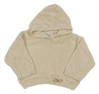 Smotanový crop žinylkový sveter s kapucňou Zara