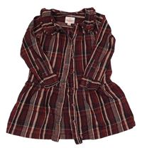Vínovo-mahagónovoé kockované šaty s golierom Threadgirls