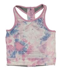 Svetloružová -bielo-modrý batikovaný športový crop top