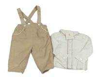 2set - Bílá košile + Béžové zateplené laclové manšestráky 