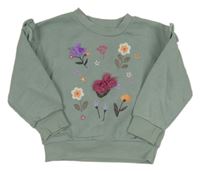 Khaki mikina s 3D kvety Primark