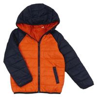 Tmavomodro-oranžová šušťáková lehce zateplená bunda s kapucňou Lupilu