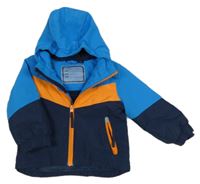 Modro-oranžovo-tmavomodrá šušťáková zimná bunda s kapucňou Lupilu