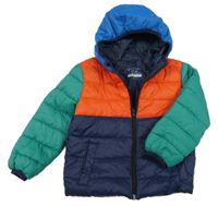 Tmavomodro-zeleno-červená šušťáková zateplená bunda s kapucňou Primark