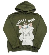 Tmavozelená mikina s kočičkou Marií a kapucí 