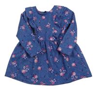 Modro-ružové kvetované šaty s volánikmi St. Bernard