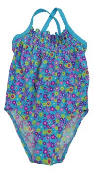 Modro-fialovo-žluto-růžové květované jednodílné plavky Topolino