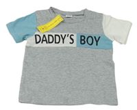 Nové - Sivo-bielo-modré tričko s nápisom