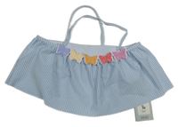 Nové - Světlemodro-bílá pruhovaná plavková lambáda s volánkem a motýlky Tu