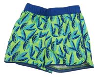 Zeleno-tmavomodré plážové kraťasy s listami a maskami Decathlon