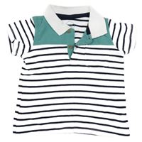 Bielo-tmavomodro-zelené pruhované polo tričko C&A
