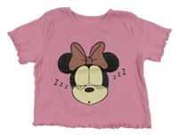 Ružové rebrované crop tričko s Minnie Disney