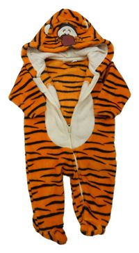 Oranžovo-čierna pruhovaná plyšová kombinéza s kapucí - Tiger Disney