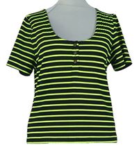Dámské černo-neonově zelené pruhované žebrované crop tričko Select 