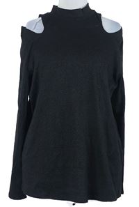 Dámske čierne trblietavé rebrované tričko s prestrihmi George