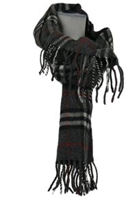 Dámska sivo-červená kockovaná vlnená šál s strapcemi