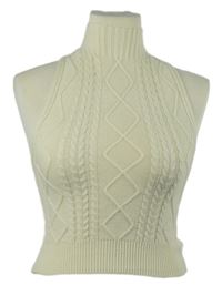 Dámska smotanová vzorovaná crop svetrová vesta s rolákom Shein