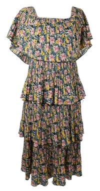 Dámské barevné květované plisované midi šaty s volánky Voyelles 