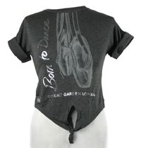 Nové - Dámske tmavosivé crop tričko s baletními piškoty a uzlom Miss Ellie