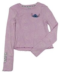 Růžové žebrované crop triko se Stichem Disney