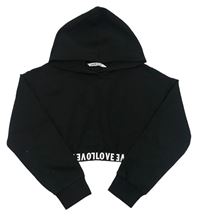 Čierna ľahká crop mikina s nápisom a kapucňou Shein