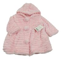 -Nové Svetloružový kožušinový kabát s kapucňou Cutey couture