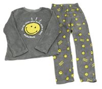 Sivé chlpaté pyžama so smajlíkmi Zara