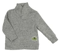 Sivo-biela melírovaná pletená mikina s nášivkou Kiki&Koko