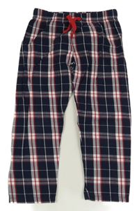 Tmavomodro-bielo-červené kockované pyžamové nohavice