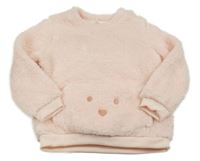 Svetloružová chlpatá mikina s medvěďom so cute