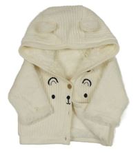 Smetanový zateplený svetr s kožiškem, medvědem a kapucí Nutmeg