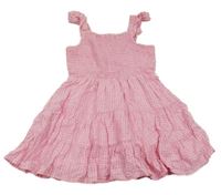 Růžové kostkované plátěné žabičkové šaty George