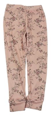 Růžové žebrované legíny s květinami Shein