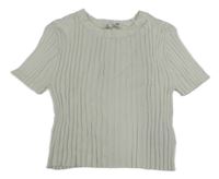 Smotanové pletené rebrované crop tričko H&M