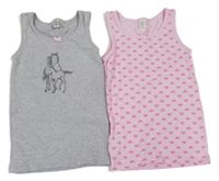 2x košilka - Šedá s koněm + růžová se srdíčky Topolino