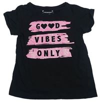 Čierne tričko s nápisom a trblietkami Primark